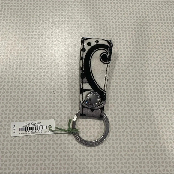 Vera Bradley Black & White Midnight Paisley Loop Keychain - Chic and Functional - Picture 2 of 2